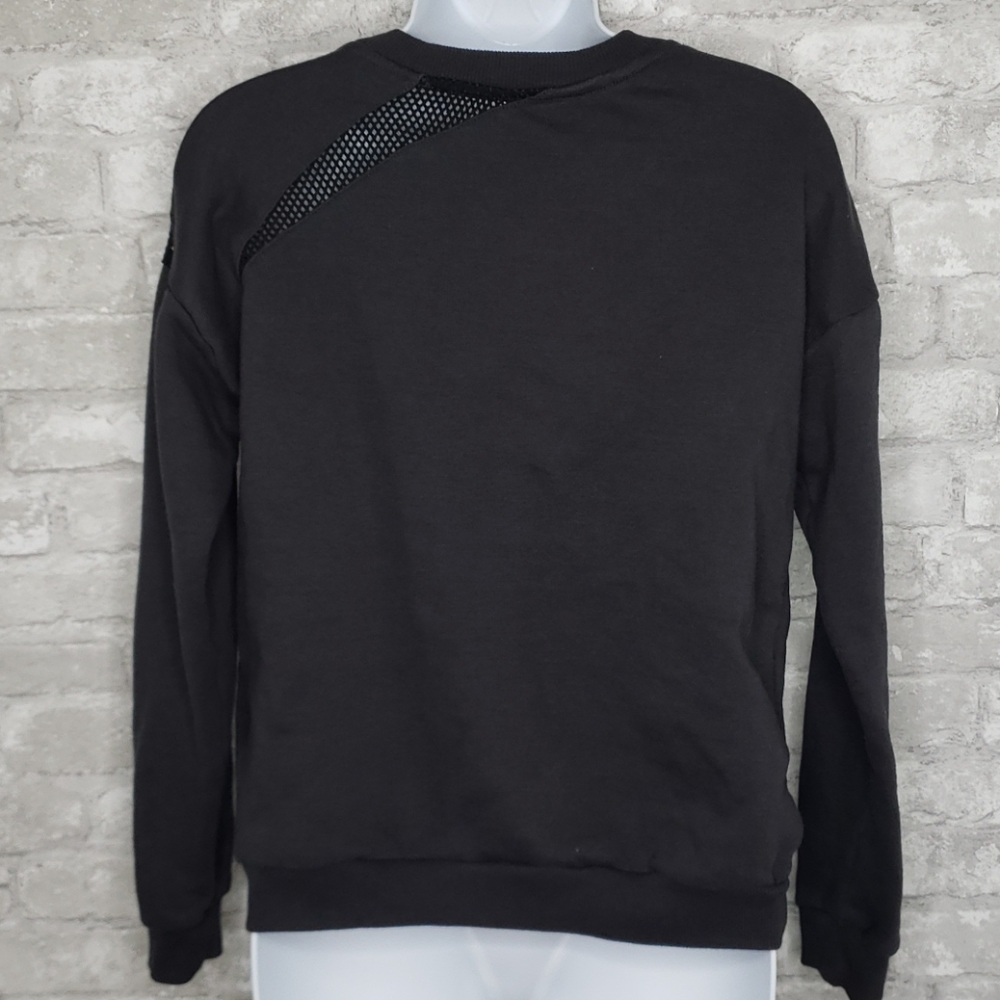 Fabletics Agon Pullover Gray Black Mesh Sweatshirt - image 5
